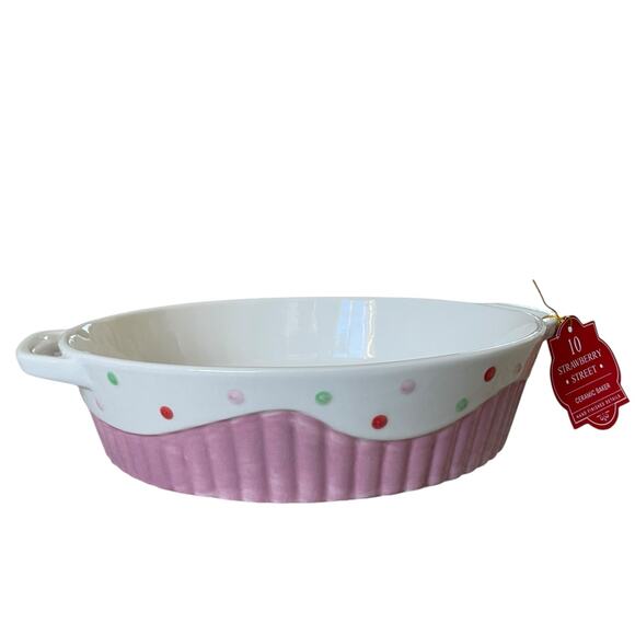 10 Strawberry Street PINK CUPCAKE Baking Dish Valentine Pie Plate New - Picture 9 of 10